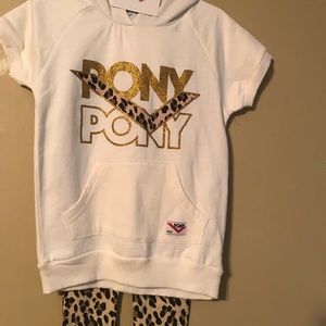 Girls size 3T Pony brand outfit. Animal print leggings with short sleeved hoodie